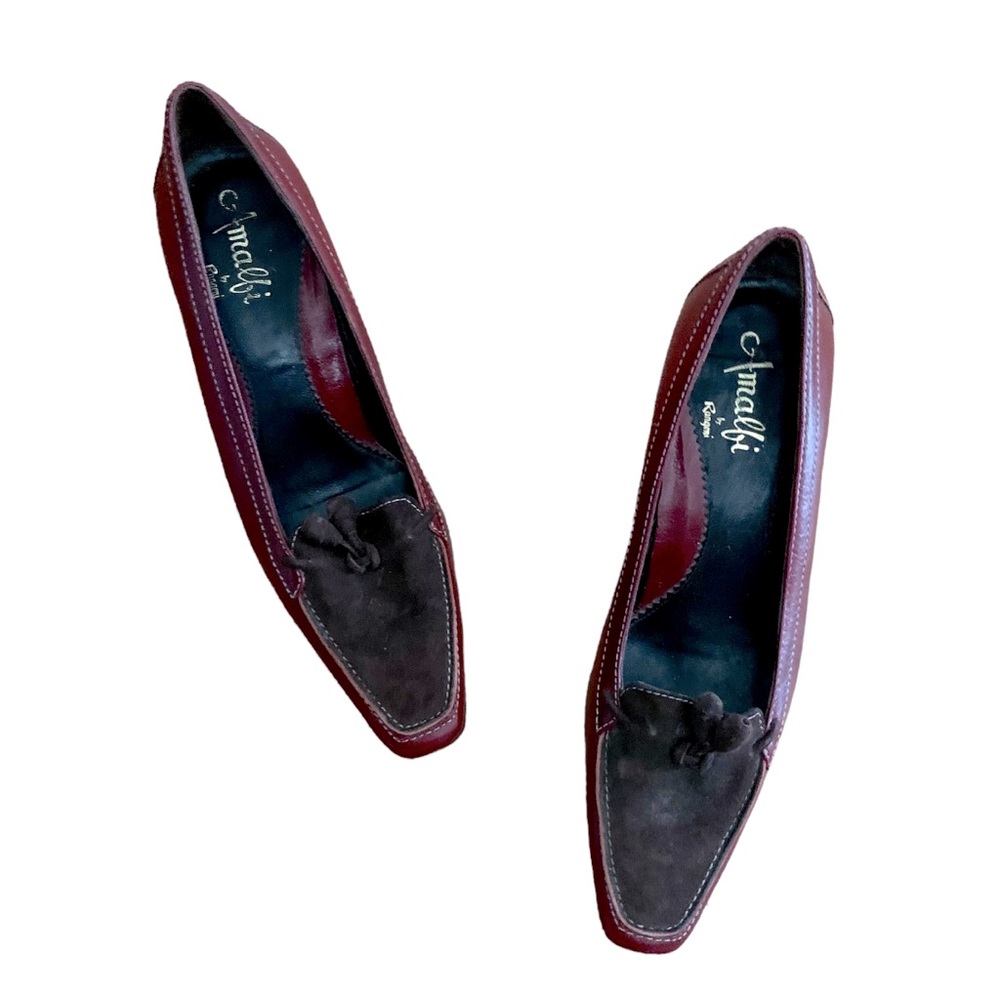 Amalfi by Rangoni Leather Wedge Heel Loafer Burgundy & Brown Women’s Size 6